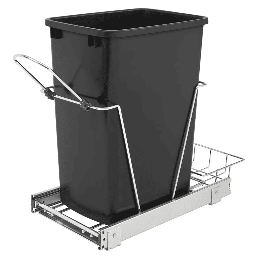 Single 35 QT Bottom-Mount Waste Container Pullout with Rear Basket, Black - Main Image