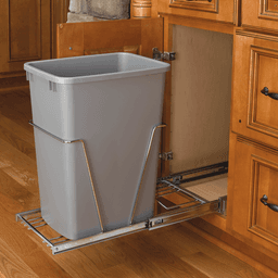 Single 35 QT Bottom-Mount Waste Container Pullout with Rear Basket, Chrome/Metallic Silver - Alt Image 1