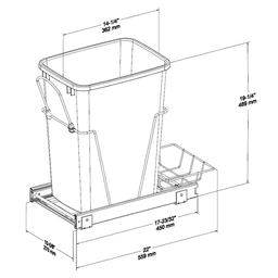 Single 35 QT Bottom-Mount Waste Container Pullout with Rear Basket, Chrome/Metallic Silver - Alt Image 3