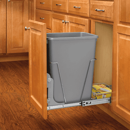 Single 35 QT Bottom-Mount Waste Container Pullout with Rear Basket, Chrome/Metallic Silver - Alt Image 4