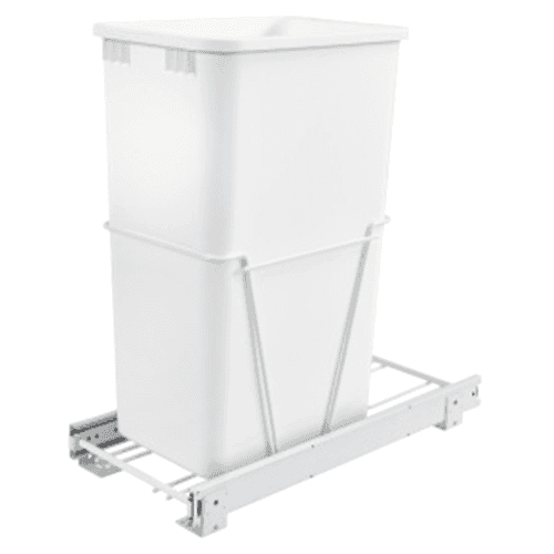 Single 50 QT Bottom-Mount Waste Container Pullout, Lid and Full-Extension, White - Main Image