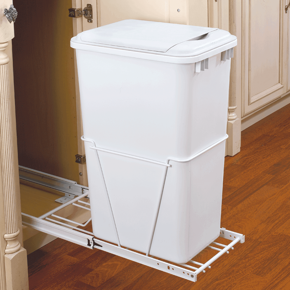 Single 50 QT Bottom-Mount Waste Container Pullout, Lid and Full-Extension, White - Alt Image 1