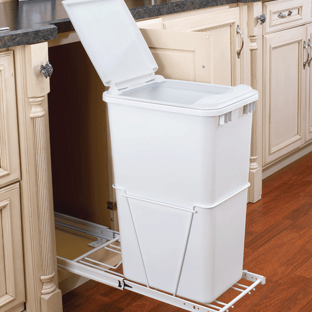Single 50 QT Bottom-Mount Waste Container Pullout, Lid and Full-Extension, White - Alt Image 2