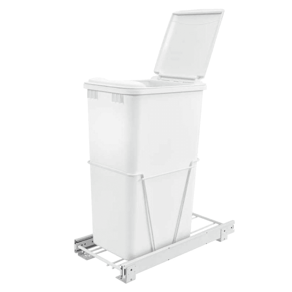 Single 50 QT Bottom-Mount Waste Container Pullout, 3/4 Extension, White - Main Image