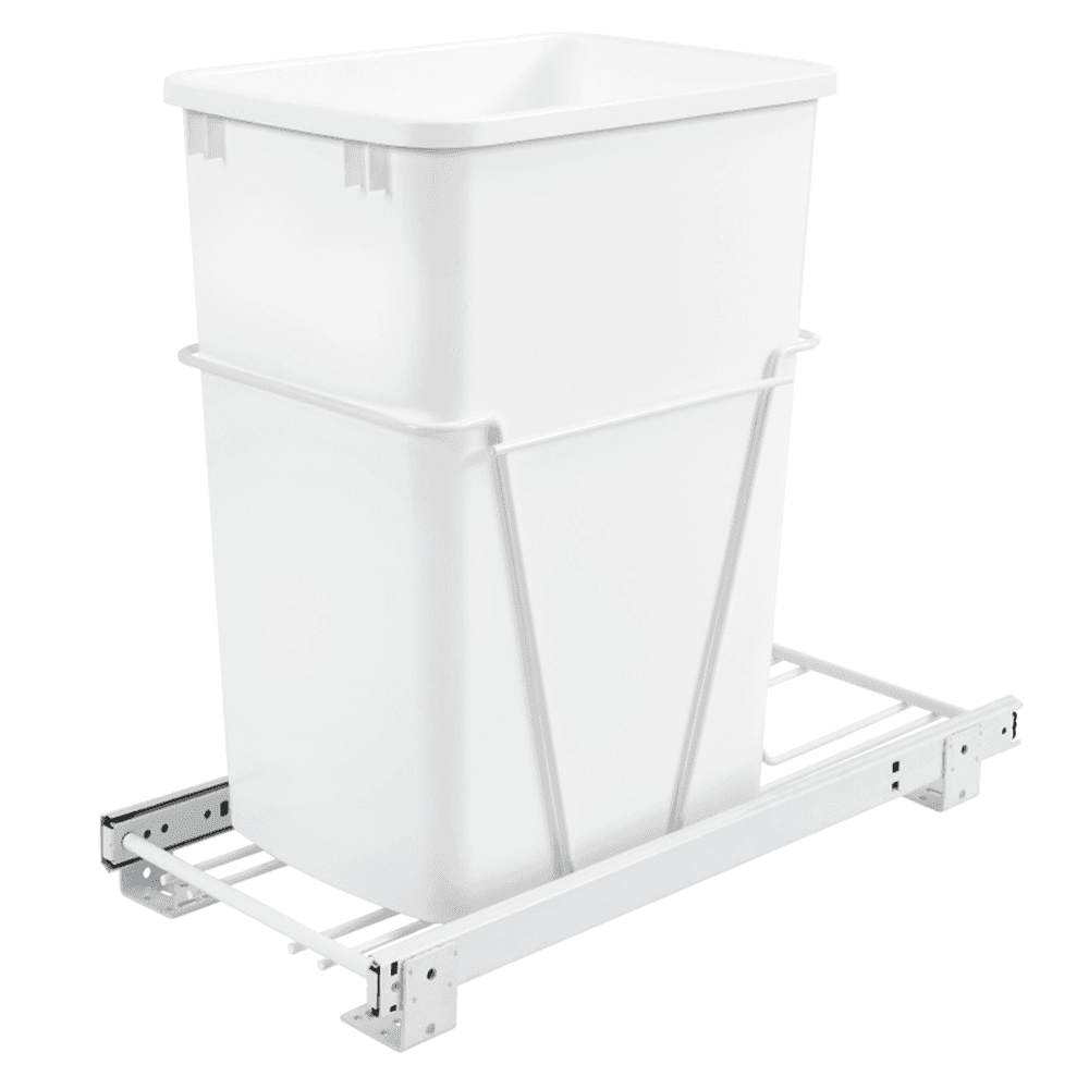 Single 35 QT Bottom-Mount Waste Container Pullout with Lid, White - Main Image