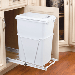 Single 35 QT Bottom-Mount Waste Container Pullout with Lid, White - Alt Image 2