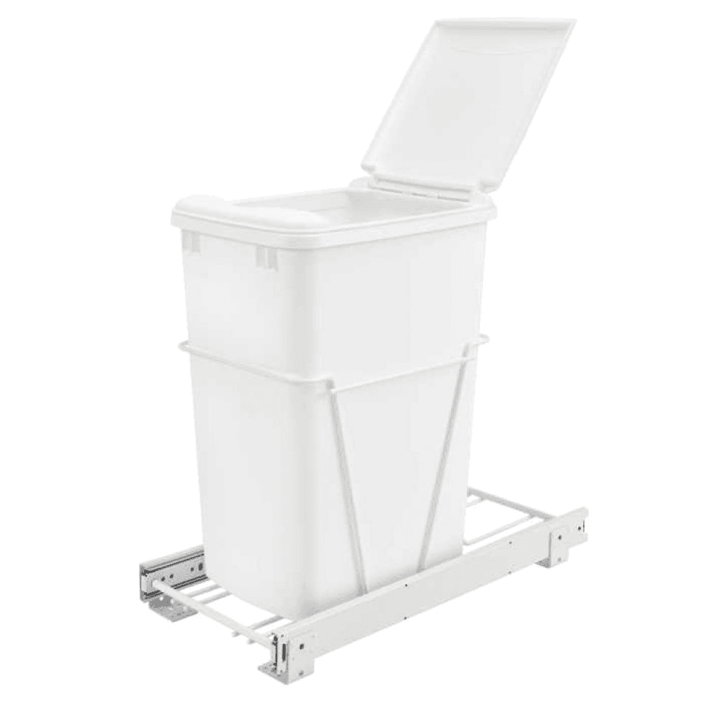 Single 35 QT Bottom-Mount Waste Container Pullout, Full-Extension, White - Main Image