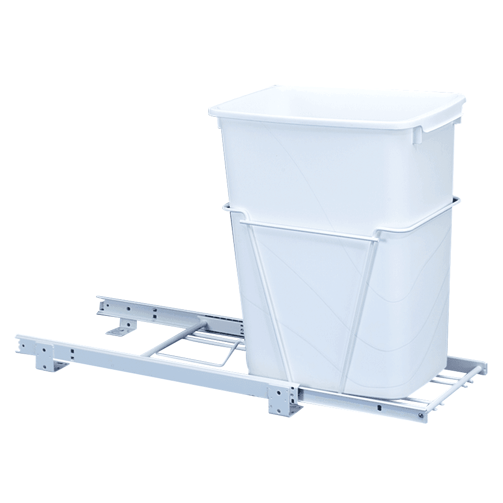 Single 35 QT Bottom-Mount Waste Container Pullout for 10-3/4" Cabinet Opening, White - Main Image