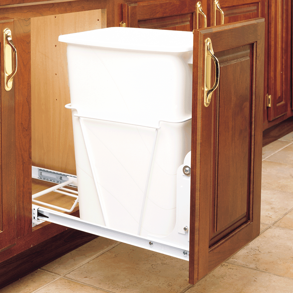 Single 35 QT Bottom-Mount Waste Container Pullout for 10-3/4" Cabinet Opening, White - Alt Image 1