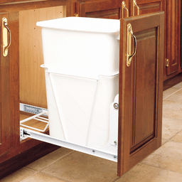 Single 35 QT Bottom-Mount Waste Container Pullout for 10-3/4" Cabinet Opening, White - Alt Image 1