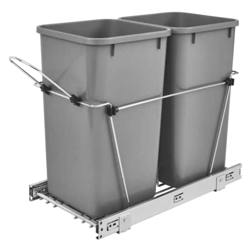 Double 27 QT Bottom-Mount Waste Container Pullout, Full-Extension, White - Main Image