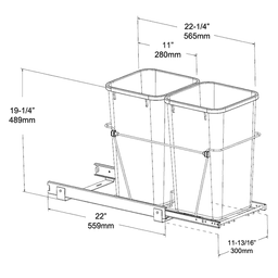 Double 27 QT Bottom-Mount Waste Container Pullout, Full-Extension, White - Alt Image 2