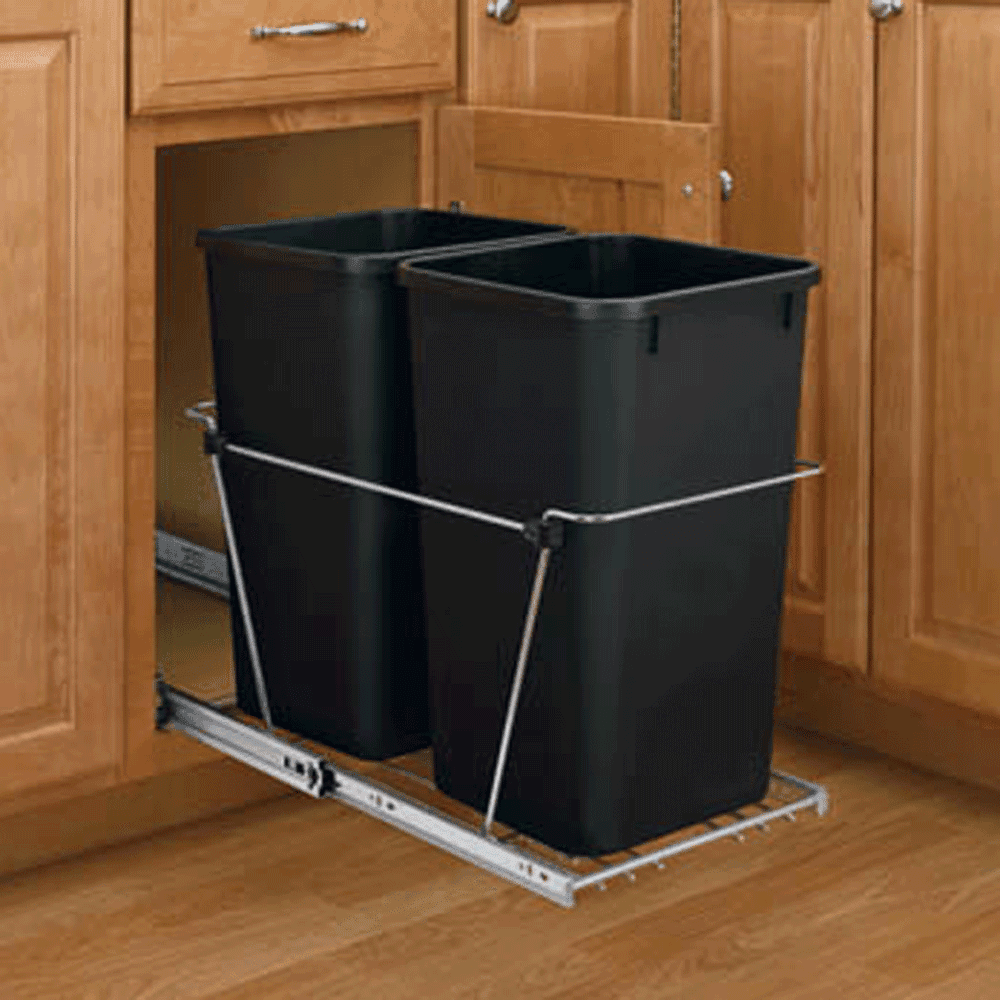 Double 27 QT Bottom-Mount Waste Container Pullout, Full-Extension, White - Alt Image 3