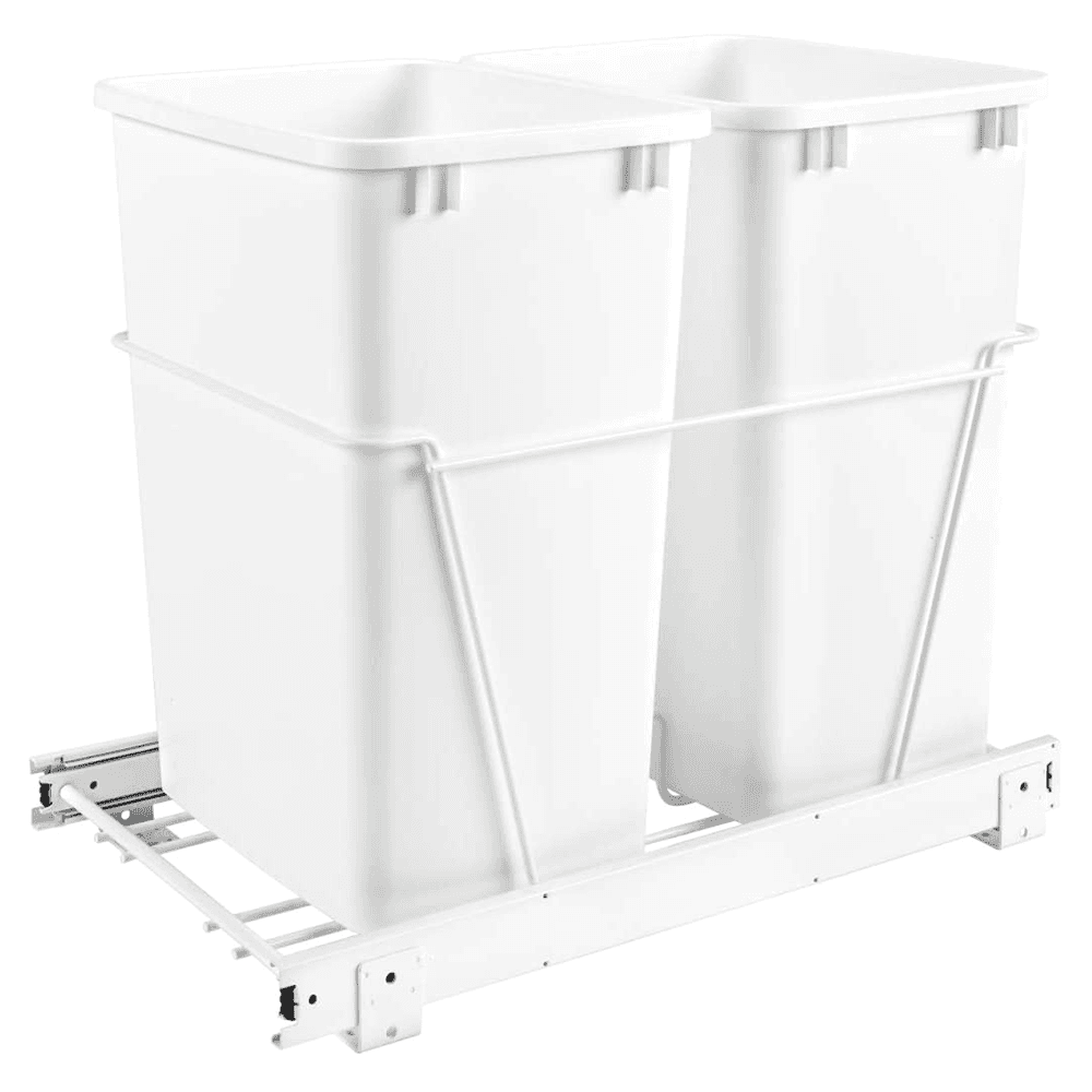 Double 35 QT Door-Mount Waste Container Pullout, Full-Extension, White - Main Image