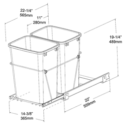 Double 35 QT Bottom-Mount Waste Container Pullout, Full-Extension, Black - Alt Image 2