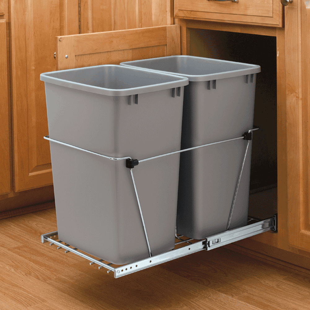 Double 35 QT Bottom-Mount Waste Container Pullout, Full-Extension, Black - Alt Image 3