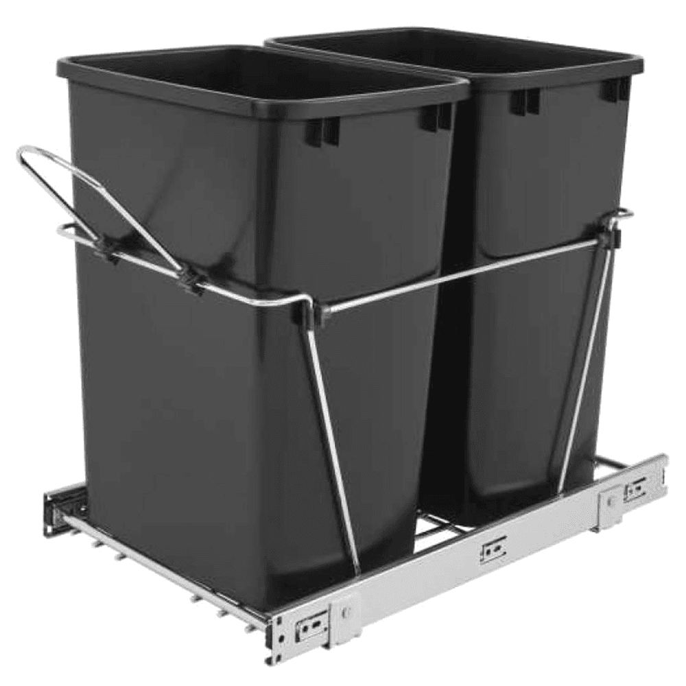 Double 35 QT Bottom-Mount Waste Container Pullout, Full-Extension, Black - Main Image