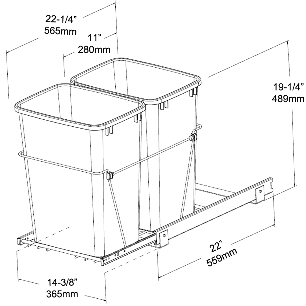 Double 35 QT Bottom-Mount Waste Container Pullout, Full-Extension, Chrome - Alt Image 2