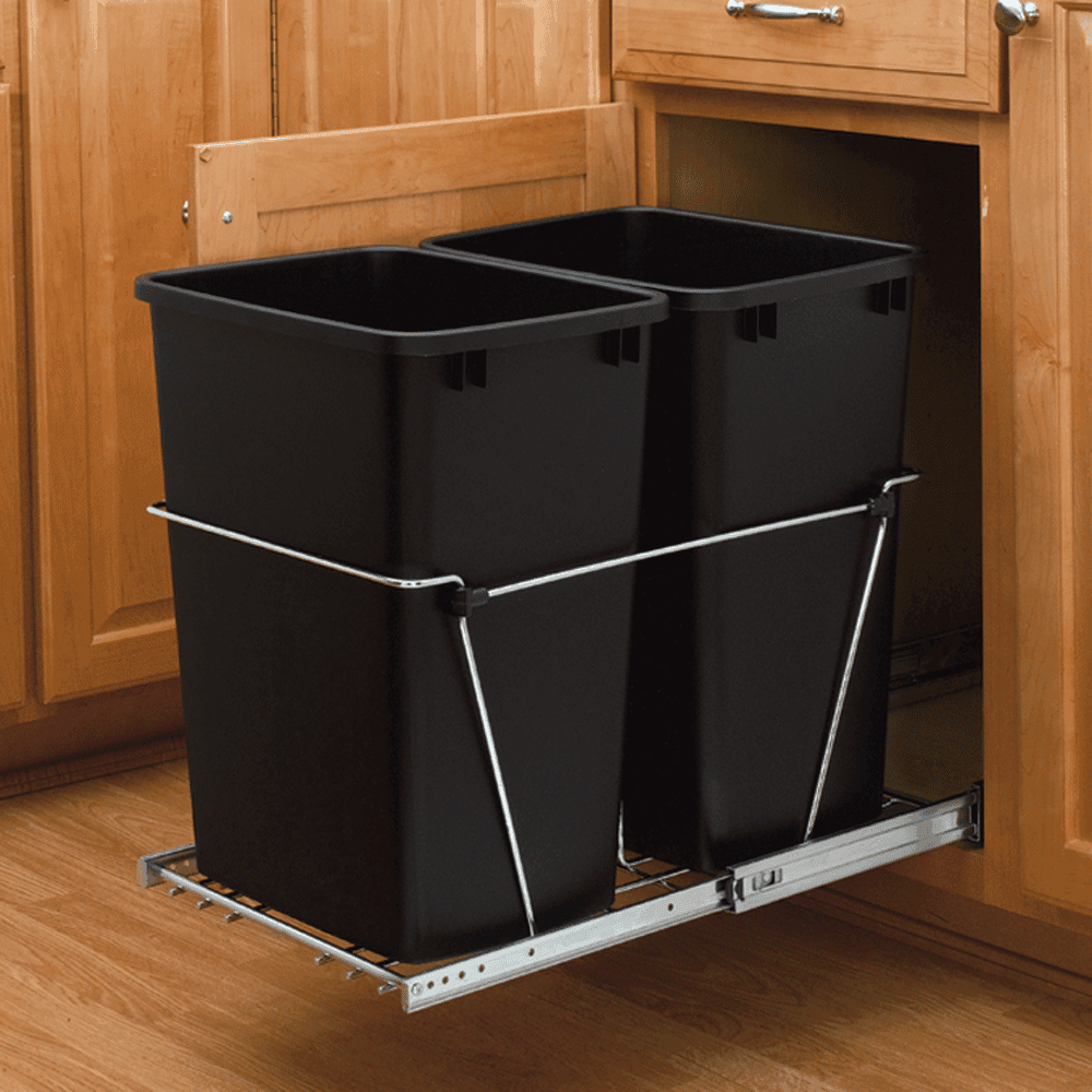Double 35 QT Bottom-Mount Waste Container Pullout, Full-Extension, Chrome - Alt Image 3