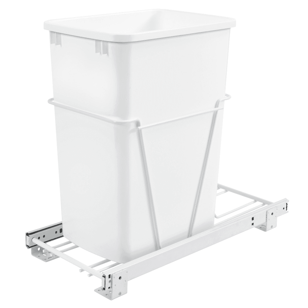 Single 35 QT Bottom-Mount Wire Waste Container for 14-1/2" Cabinet Opening, White - Main Image