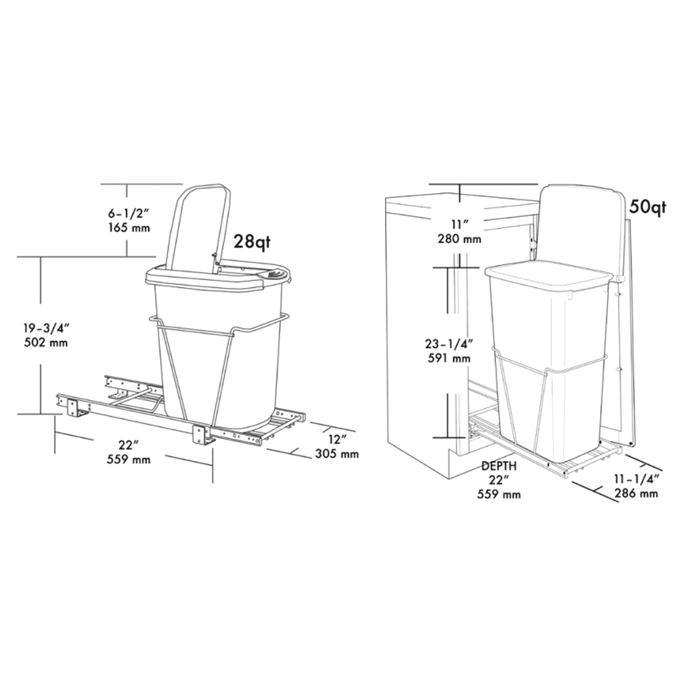 Single 35 QT Bottom-Mount Wire Waste Container for 14-1/2" Cabinet Opening, White - Alt Image 2