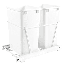 Double 35 QT Bottom-Mount Waste Container Pullout, Full-Extension for 14-1/2" Cabinet Opening, White - Main Image