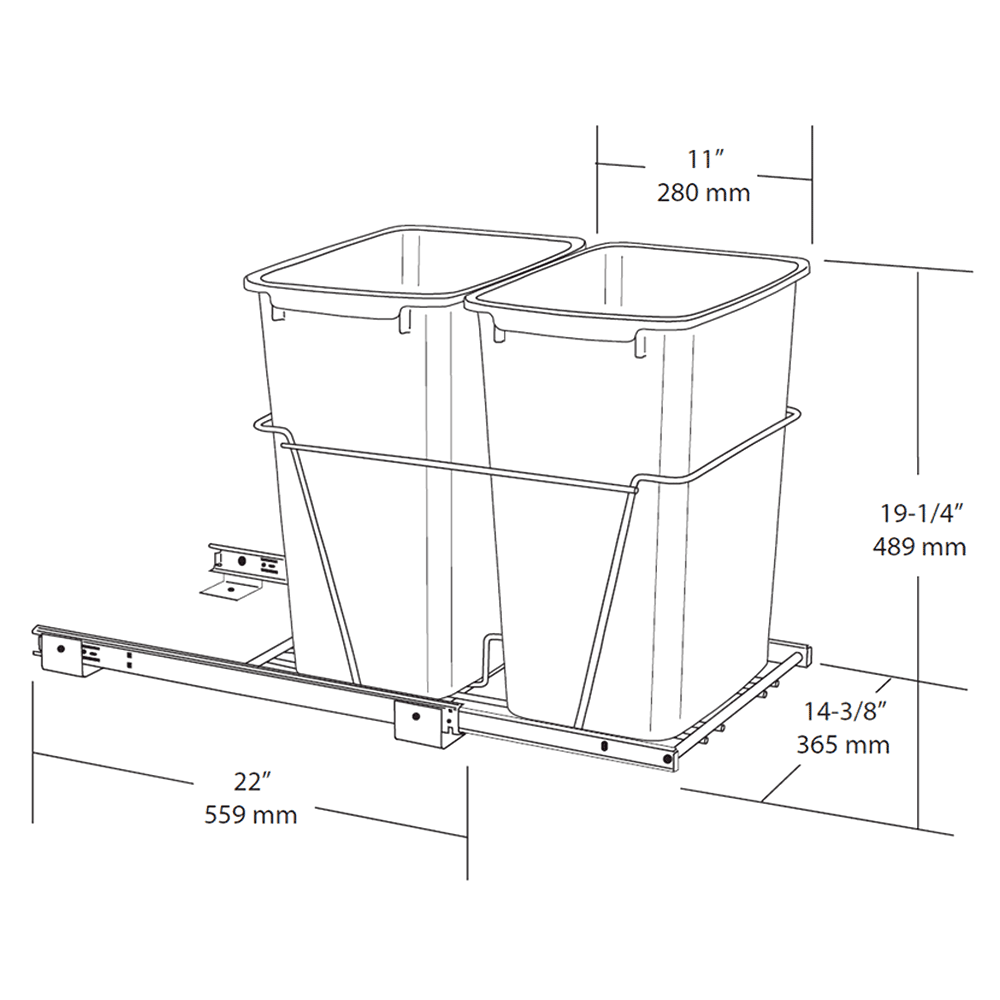 Double 35 QT Bottom-Mount Waste Container Pullout, Full-Extension for 14-1/2" Cabinet Opening, White - Alt Image 1