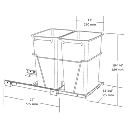 Double 35 QT Bottom-Mount Waste Container Pullout, Full-Extension for 14-1/2" Cabinet Opening, White - Alt Image 1