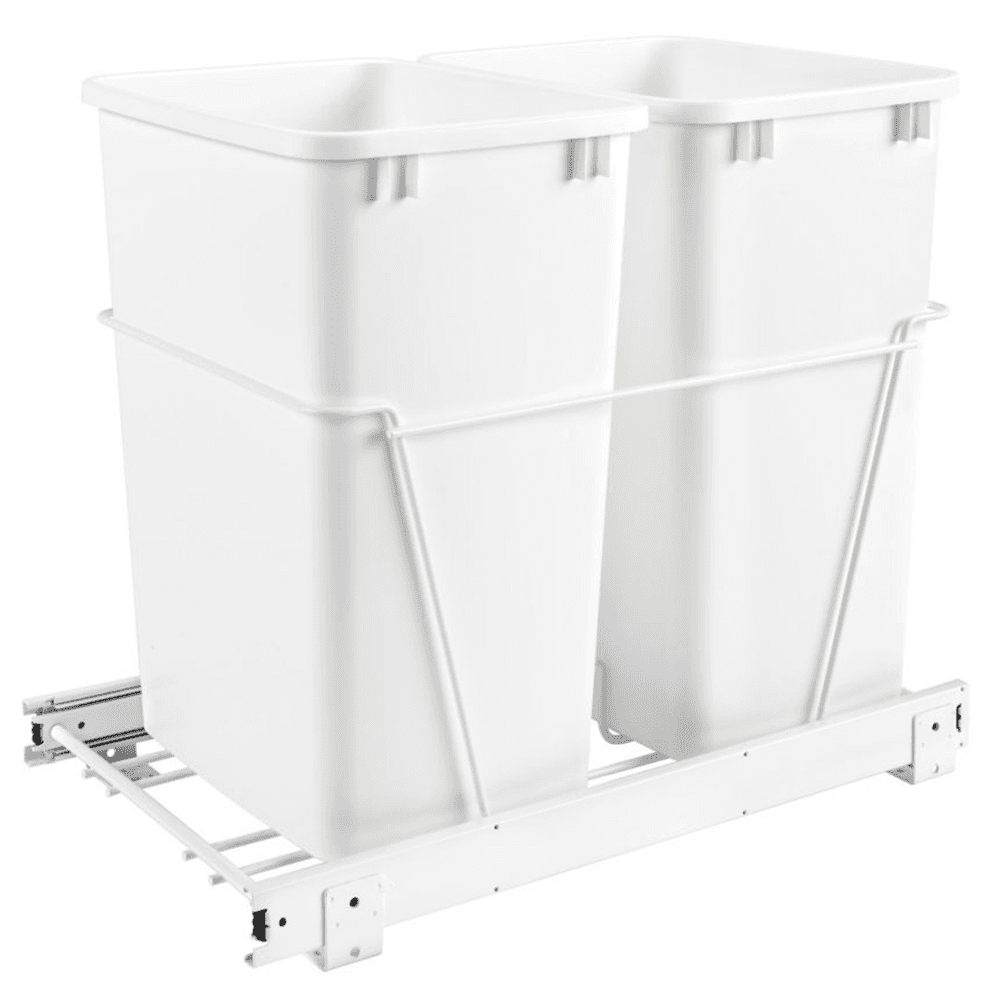 Double Bin 35 QT Bottom-Mount Waste Container Pullout with Full-Extension for 14-1/2" Cabinet Opening, White - Main Image