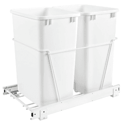 Double Bin 35 QT Bottom-Mount Waste Container Pullout with Full-Extension for 14-1/2" Cabinet Opening, White - Main Image