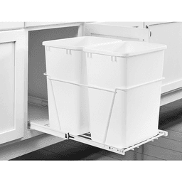 Double Bin 35 QT Bottom-Mount Waste Container Pullout with Full-Extension for 14-1/2" Cabinet Opening, White - Alt Image 1