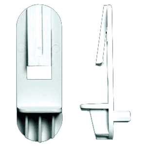 Plastic Locking Shelf Clip with 3/4" Shelves, White Finish - Mounting pin for 1/4" bored holes, ideal for areas prone to occasional motion