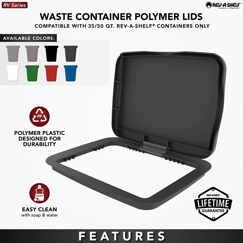 35/50 QT Waste Container Lid, Black Alt 9 - Image