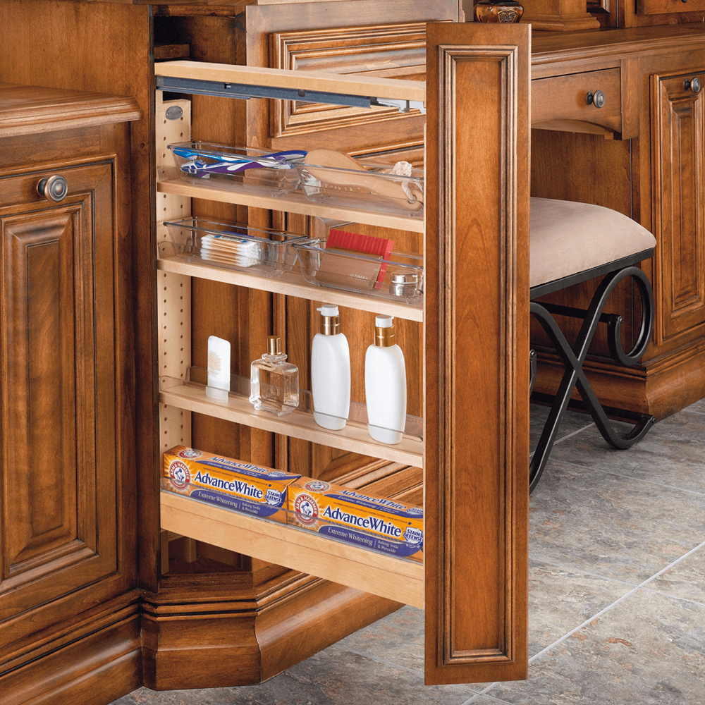 6" x 26" Filler Pullout Organizer with Adjustable Shelves, Soft-Closing, Wood - Alt Image 1