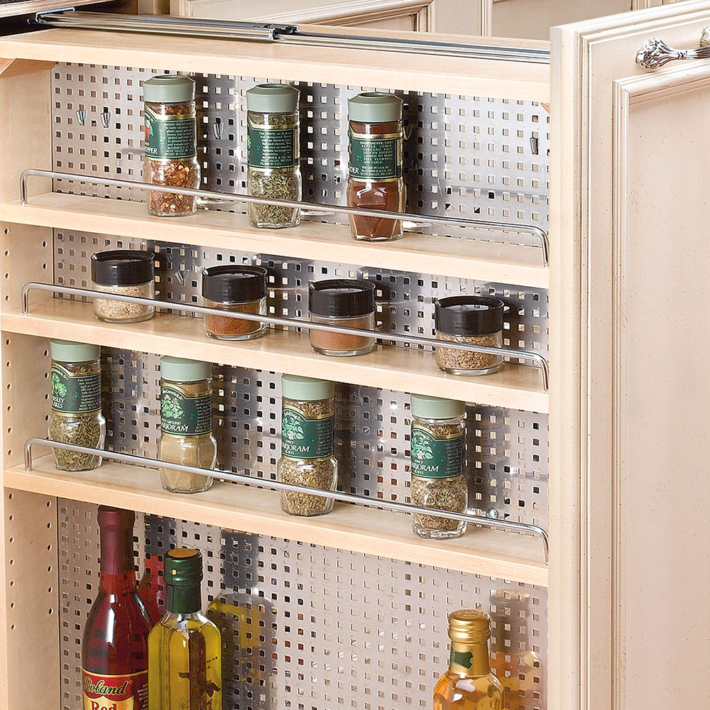 9" x 30" Filler Pullout Organizer with Stainless Steel Panels and Soft-Closing, Wood - Alt Image 1