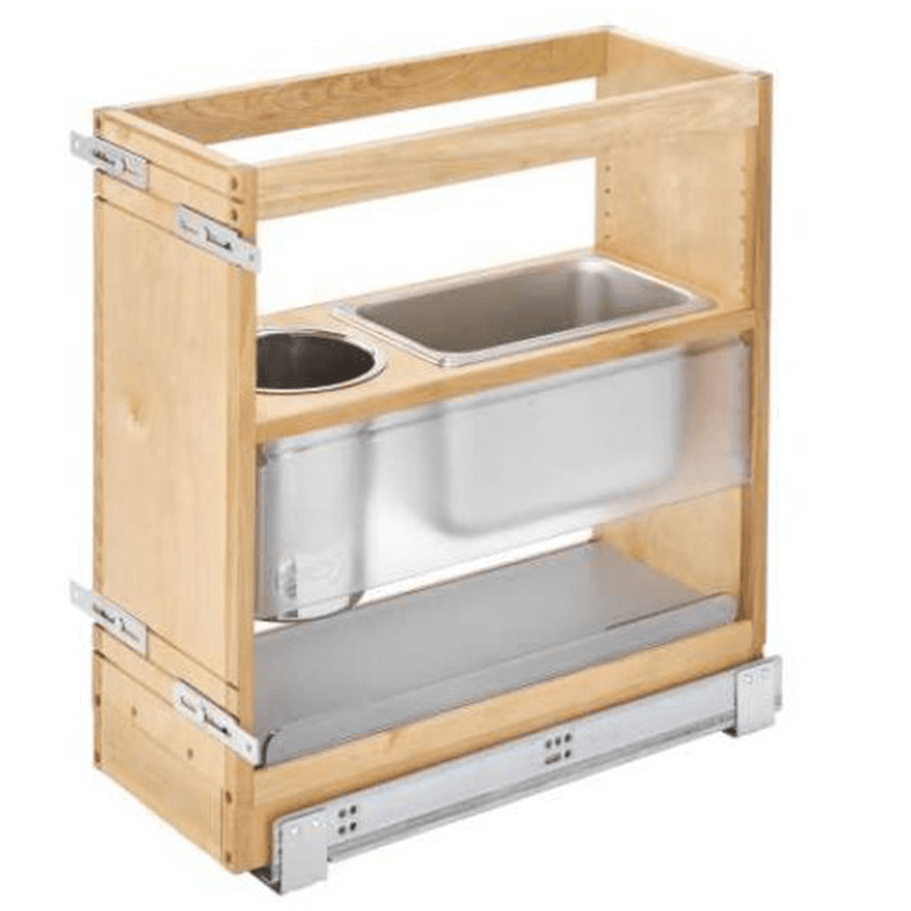 Natural Maple Finish Bathroom Cabinetry Organizer with BLUMOTION Soft-Close and Adjustable Rub Bushings