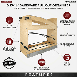 8" Craftsman Base Cabinet Pullout with Tray Divider/Foil Wrap Holder for 12" Base Cabinets, Light Brown Alt 13 - Image
