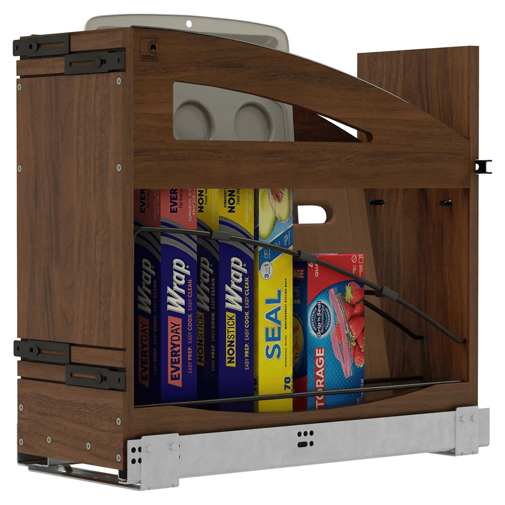 8" Craftsman Base Cabinet Pullout with Tray Divider/Foil Wrap Holder for 12" Base Cabinets, Dark Brown Alt 5 - Image
