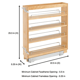 8" 3-Shelf Pullout Organizer with Rails, Wood - Alt Image 4