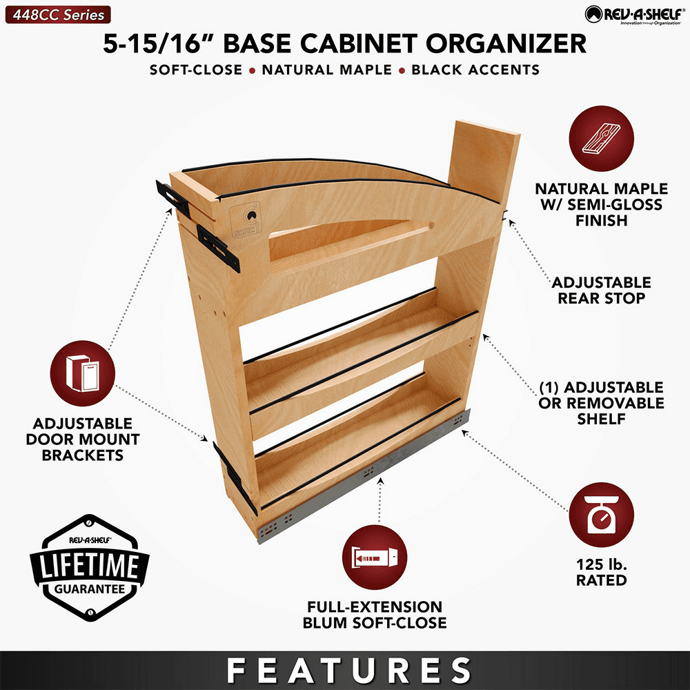 5" Craftsman Base Cabinet Pullout Organizer with Black Accents for 9" Base Cabinets, Light Brown Alt 9 - Image