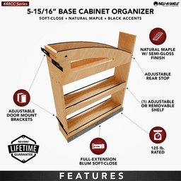 5" Craftsman Base Cabinet Pullout Organizer with Black Accents for 9" Base Cabinets, Light Brown Alt 9 - Image