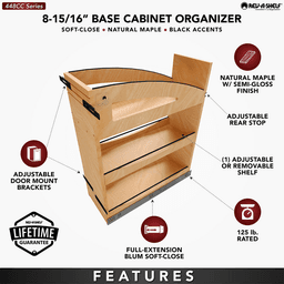 8" Craftsman Base Cabinet Pullout Organizer with Black Accents for 12" Base Cabinets, Light Brown Alt 9 - Image