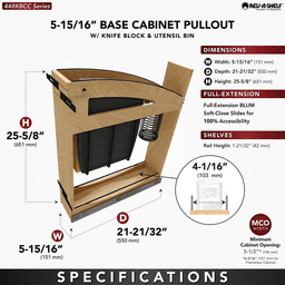 5" Craftsman Knife Block Pullout Organizer with Black Accents for 9" Base Cabinets, Light Brown Alt 9 - Image