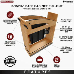 8" Craftsman Knife Block Pullout Organizer with Black Accents for 12" Base Cabinets, Light Brown Alt 10 - Image