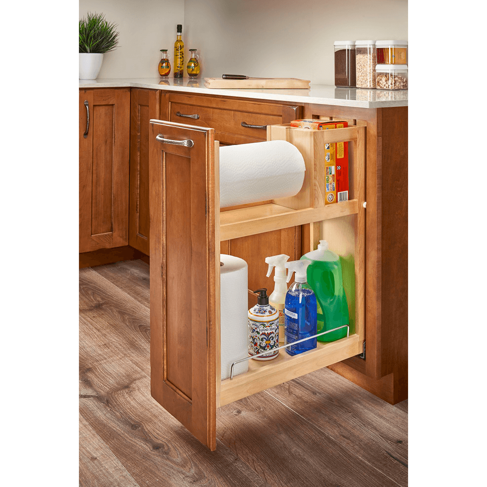 8-3/4" x 2-Shelf Paper Towel Pullout Organizer with BlueMotion Soft-closing, Maple - Alt Image 2
