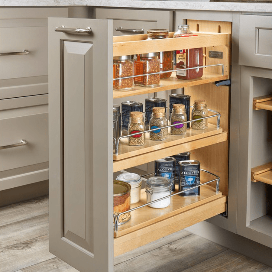 8-3/4" 3-Shelf Swivel Base Cabinet Pullout with BLUMOTION Soft-Close Slide, Semi-gloss - Alt Image 1