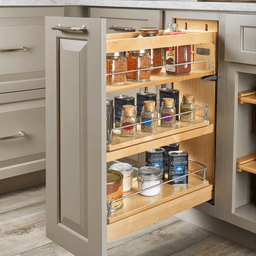 8-3/4" 3-Shelf Swivel Base Cabinet Pullout with BLUMOTION Soft-Close Slide, Semi-gloss - Alt Image 1