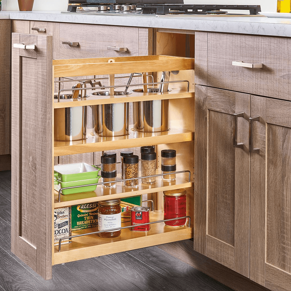 7-1/2" 2-Shelf Side/Bottom Mount Utensil Organizer with BLUMOTION Soft-Closing, Semi-gloss - Alt Image 1