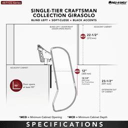 12" One-Tier Craftsman Collection Girasolo with Soft-Close/Black Accents for Right Opening/Blind Right Corner Cabinet, Dark Brown Alt 1 - Image