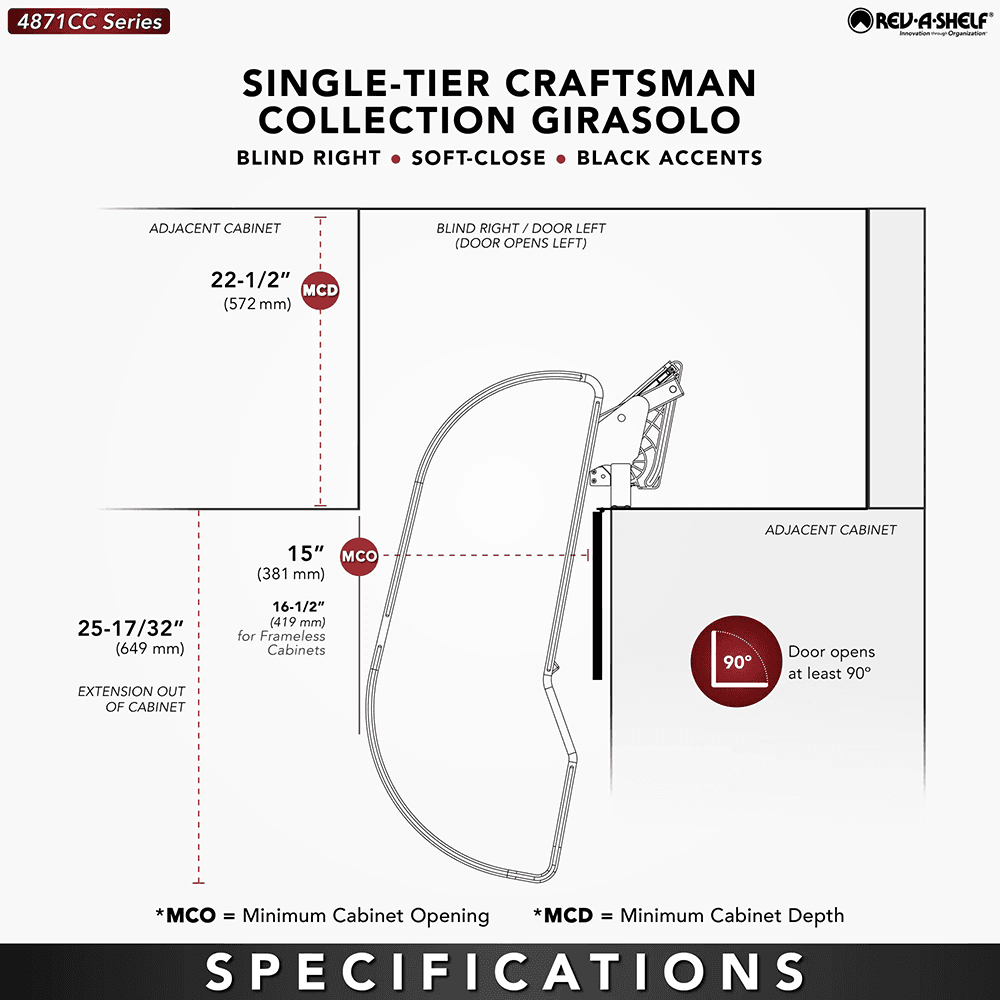 15" One-Tier Craftsman Collection Girasolo with Soft-Close/Black Accents for Left Opening/Blind Left Corner Cabinet, Dark Brown Alt 1 - Image